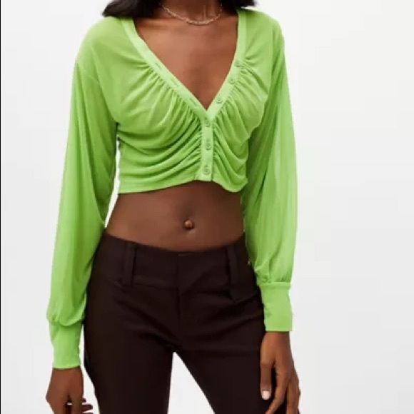 UO Checked Floral Mesh Button Up Top - Picture 2 of 2